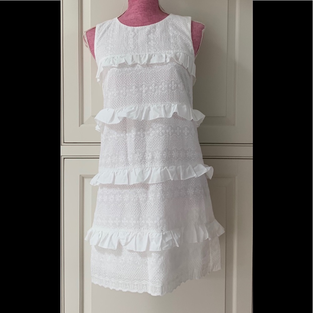 Anthropologie Petites white dress with ruffles